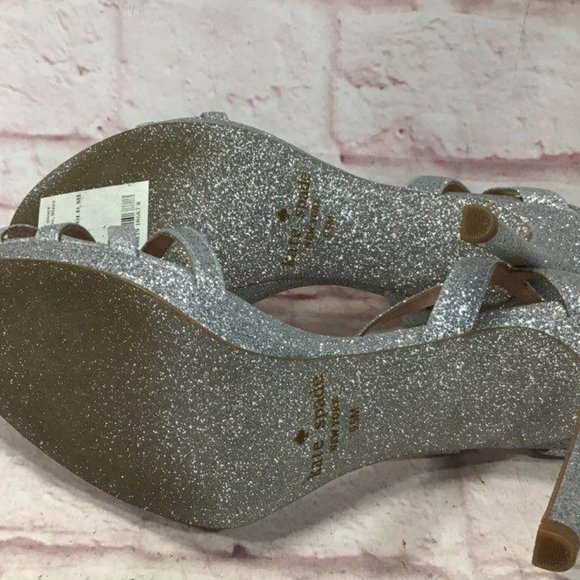 Kate Spade Size 9.5 Florence Silver Glitter Strap Heels - Picture 6 of 10